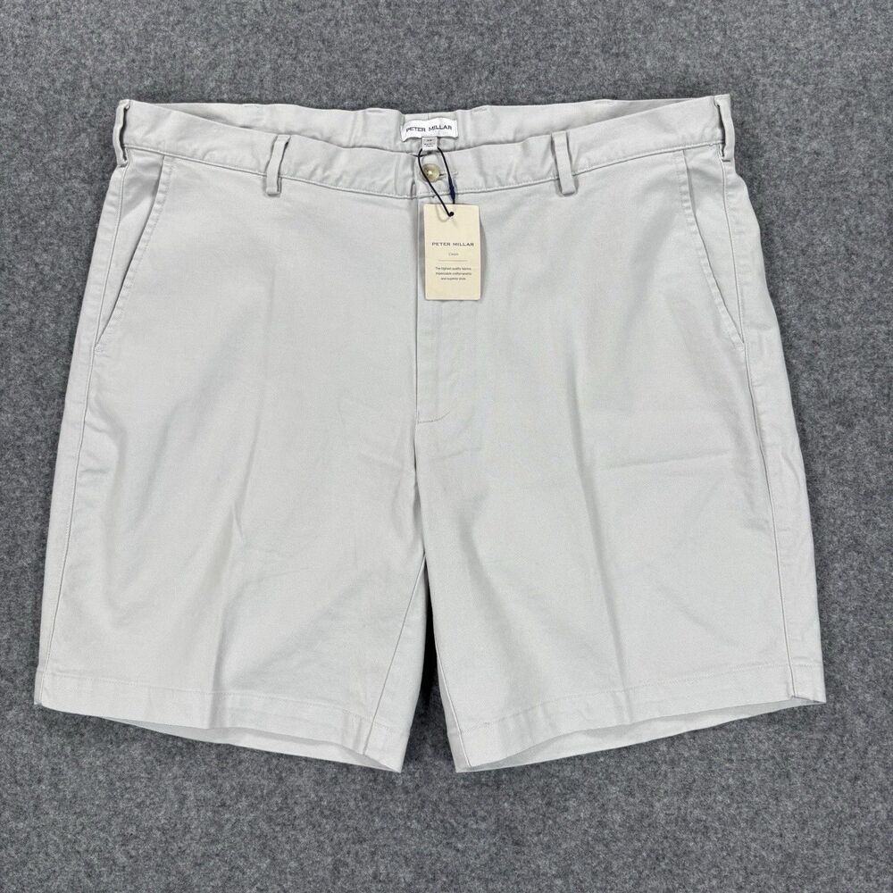 Peter Millar Crown Shorts Men's 38 Light Grey ME0B05 Flat Front Chino Casual NWT